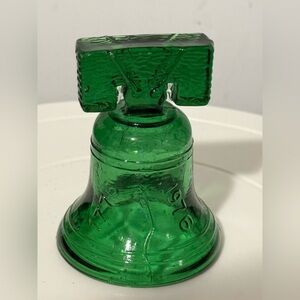 Vintage Green Glass Liberty Bell